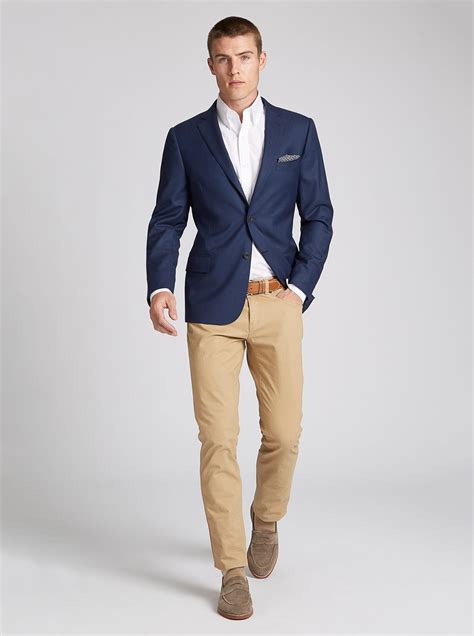 khaki pants navy blue blazer